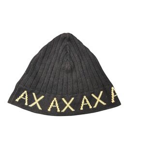 Armani Exchange Mens AX Logo Ribbed Knit Beanie Hat Black Cream Cotton One Size